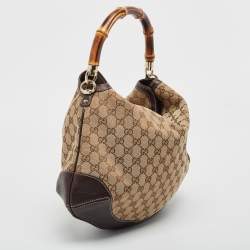 Pre Owned Gucci Beige/Ebony GG Canvas and Leather Bamboo Shoulder Bag