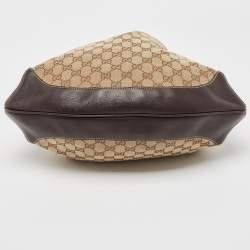 Pre Owned Gucci Beige/Ebony GG Canvas and Leather Bamboo Shoulder Bag