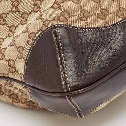 Pre Owned Gucci Beige/Ebony GG Canvas and Leather Bamboo Shoulder Bag