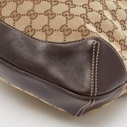 Pre Owned Gucci Beige/Ebony GG Canvas and Leather Bamboo Shoulder Bag