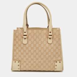 Pre Owned Gucci Beige/Cream GG Canvas and Leather Studded Tote