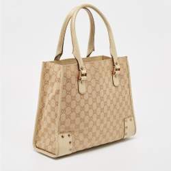 Pre Owned Gucci Beige/Cream GG Canvas and Leather Studded Tote