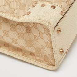 Pre Owned Gucci Beige/Cream GG Canvas and Leather Studded Tote
