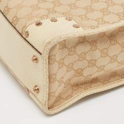 Pre Owned Gucci Beige/Cream GG Canvas and Leather Studded Tote