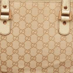 Pre Owned Gucci Beige/Cream GG Canvas and Leather Studded Tote