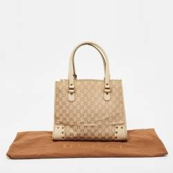 Pre Owned Gucci Beige/Cream GG Canvas and Leather Studded Tote