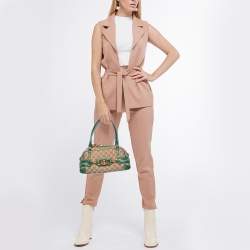 Gucci Beige/Green GG Canvas and Leather Wave Boston Bag