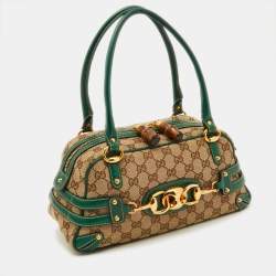 Gucci Beige/Green GG Canvas and Leather Wave Boston Bag
