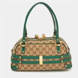 Gucci Beige/Green GG Canvas and Leather Wave Boston Bag