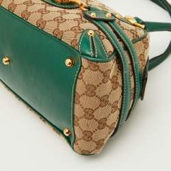 Gucci Beige/Green GG Canvas and Leather Wave Boston Bag