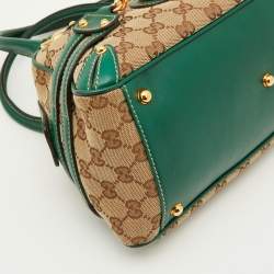Gucci Beige/Green GG Canvas and Leather Wave Boston Bag