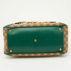 Gucci Beige/Green GG Canvas and Leather Wave Boston Bag