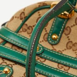 Gucci Beige/Green GG Canvas and Leather Wave Boston Bag