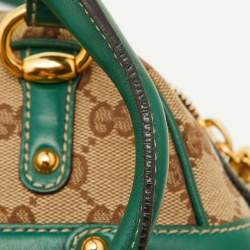 Gucci Beige/Green GG Canvas and Leather Wave Boston Bag