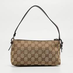Pre Owned Gucci Beige/Brown GG Canvas and Leather Pochette Bag