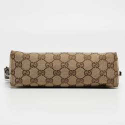 Pre Owned Gucci Beige/Brown GG Canvas and Leather Pochette Bag