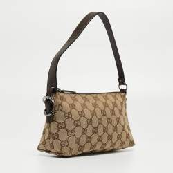 Pre Owned Gucci Beige/Brown GG Canvas and Leather Pochette Bag