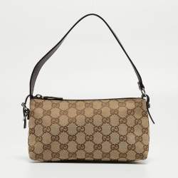 Pre Owned Gucci Beige/Brown GG Canvas and Leather Pochette Bag