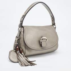 مملوكة مسبقًا Gucci Grey Leather Techno Horsebit Flap Bag