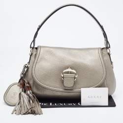 مملوكة مسبقًا Gucci Grey Leather Techno Horsebit Flap Bag