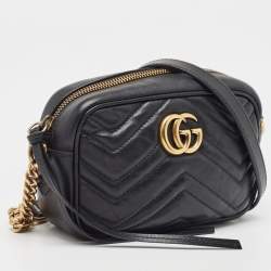Gucci Black Matelasse Leather Mini GG Marmont Chain Shoulder Bag