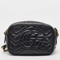 Gucci Black Matelasse Leather Mini GG Marmont Chain Shoulder Bag