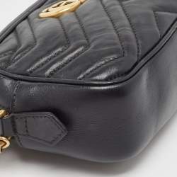 Gucci Black Matelasse Leather Mini GG Marmont Chain Shoulder Bag