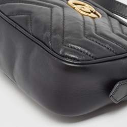 Gucci Black Matelasse Leather Mini GG Marmont Chain Shoulder Bag