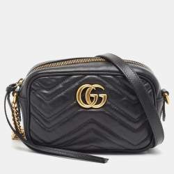 Gucci Black Matelasse Leather Mini GG Marmont Chain Shoulder Bag