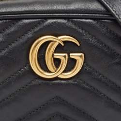 Gucci Black Matelasse Leather Mini GG Marmont Chain Shoulder Bag