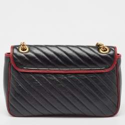 Gucci Black/Red Diagonal Quilt Leather Medium GG Marmont Torchon Shoulder Bag