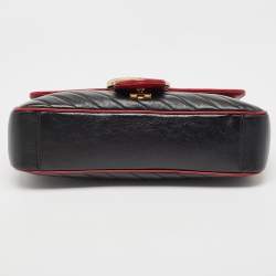 Gucci Black/Red Diagonal Quilt Leather Medium GG Marmont Torchon Shoulder Bag