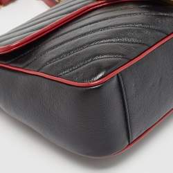 Gucci Black/Red Diagonal Quilt Leather Medium GG Marmont Torchon Shoulder Bag