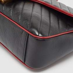 Gucci Black/Red Diagonal Quilt Leather Medium GG Marmont Torchon Shoulder Bag