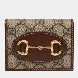 Gucci Brown/Beige GG Supreme Canvas and Leather Horsebit 1955 Flap Card Case
