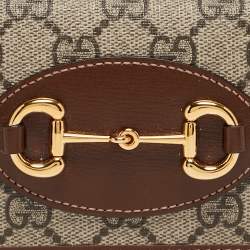Gucci Brown/Beige GG Supreme Canvas and Leather Horsebit 1955 Flap Card Case