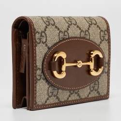 Gucci Brown/Beige GG Supreme Canvas and Leather Horsebit 1955 Flap Card Case