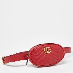 Gucci Red Matelassé Leather GG Marmont Belt Bag
