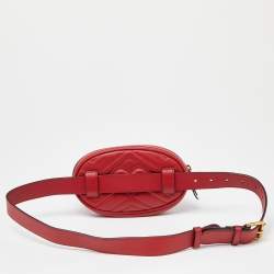 Gucci Red Matelassé Leather GG Marmont Belt Bag