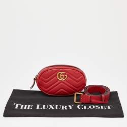 Gucci Red Matelassé Leather GG Marmont Belt Bag