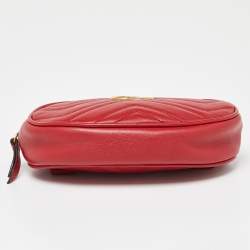 Gucci Red Matelassé Leather GG Marmont Belt Bag