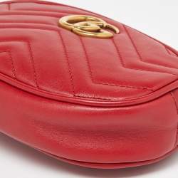 Gucci Red Matelassé Leather GG Marmont Belt Bag