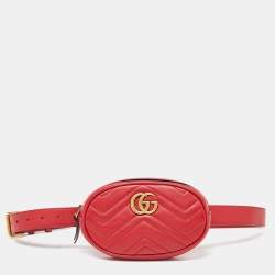 Gucci Red Matelassé Leather GG Marmont Belt Bag