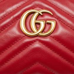 Gucci Red Matelassé Leather Mini GG Marmont Chain Crossbody Bag