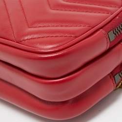 Gucci Red Matelassé Leather Mini GG Marmont Chain Crossbody Bag