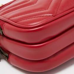 Gucci Red Matelassé Leather Mini GG Marmont Chain Crossbody Bag