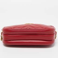 Gucci Red Matelassé Leather Mini GG Marmont Chain Crossbody Bag