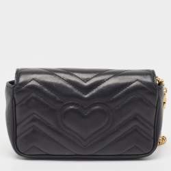 مملوكة مسبقًا Gucci Black Matelassé Leather Super Mini GG Marmont Shoulder Bag