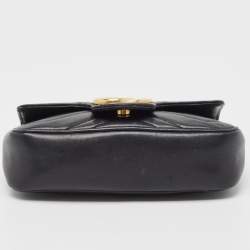 مملوكة مسبقًا Gucci Black Matelassé Leather Super Mini GG Marmont Shoulder Bag