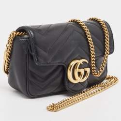 مملوكة مسبقًا Gucci Black Matelassé Leather Super Mini GG Marmont Shoulder Bag